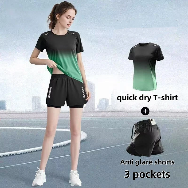 Badminton Lovers - Damen-Sportbekleidungsset, Laufshorts, T-Shirt, Yoga-Bekleidung, dünne Fitness-Badminton-Kleidung,