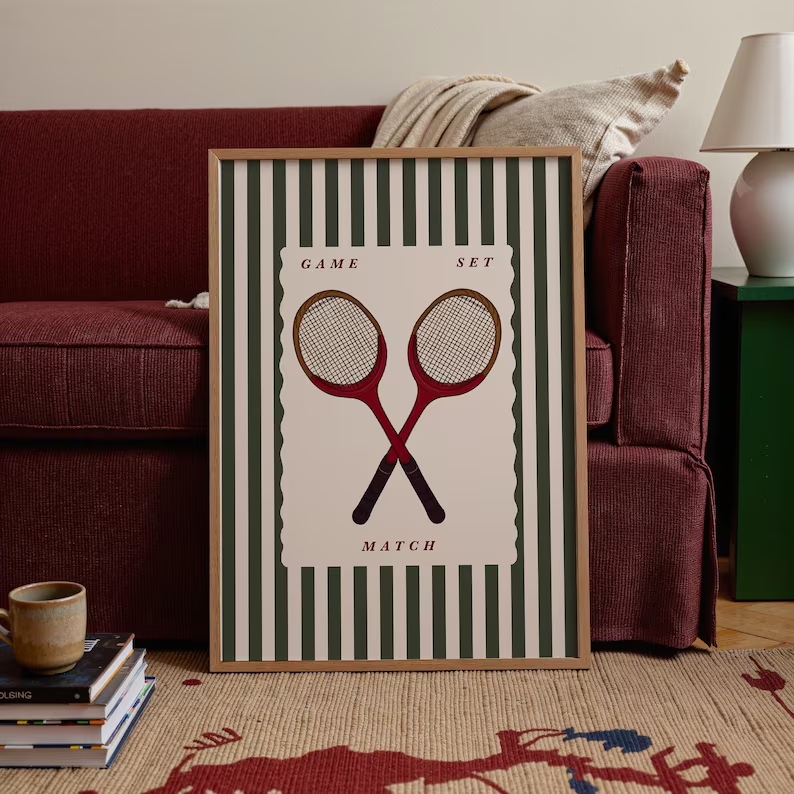 Badminton Poster - Retro-Tennisschläger-Wandkunstdruck, Leinwandgemälde, Poster, Bild für Wohnzimmer,
