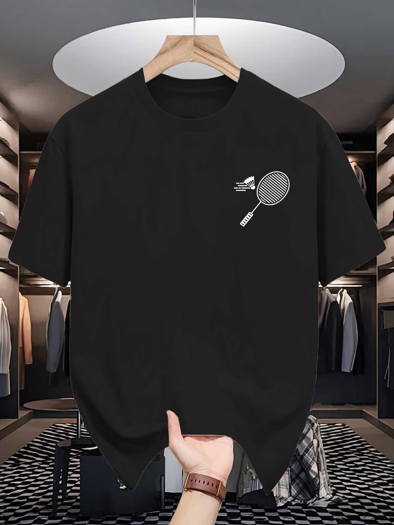 Badminton Lovers - Herren-T-Shirt mit Rundhalsausschnitt, minimalistischer Badminton-Schläger- und