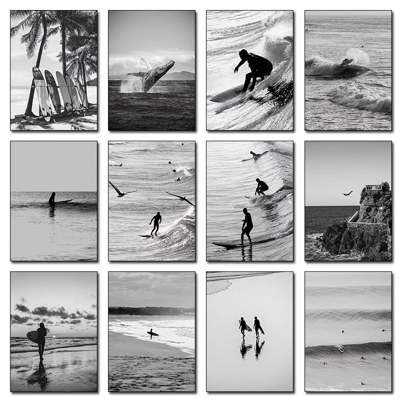 Badminton Poster - Feine Surf-Fotografie Schwarz-Weiß-Poster Strand-Wal-Drucke Nautische Leinwandgemälde